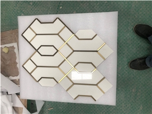 China White with Metal Waterjet Marble Mosaic Tile