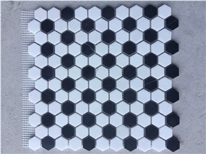 Hexagon Bianco Carrara Nero Marquina Marble Mosaic