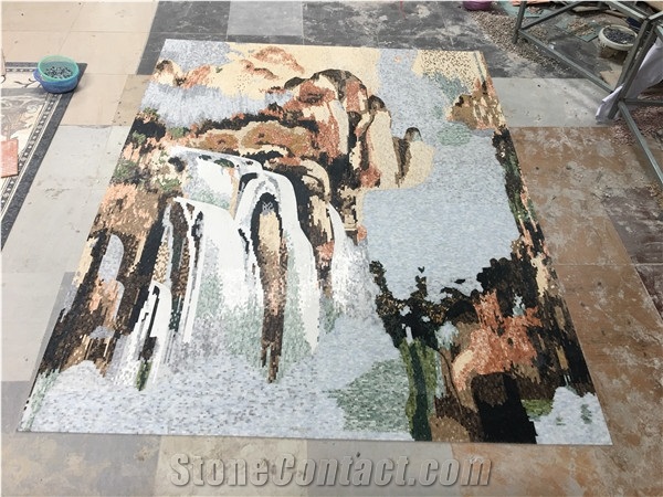 Marble Landscapepainting Mosaic Medallions