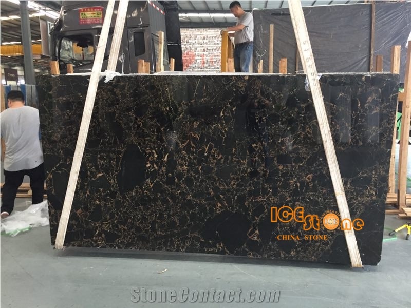 China Black Vendom Noir Portoro Marble Slabs Tiles