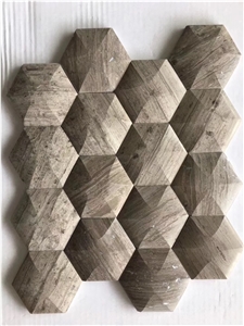 Wooden Grey 3d Hexagon Polish Marble Mosaic