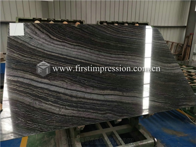 Cheap Silver Wave Black Wooden Marble Stone Slabs