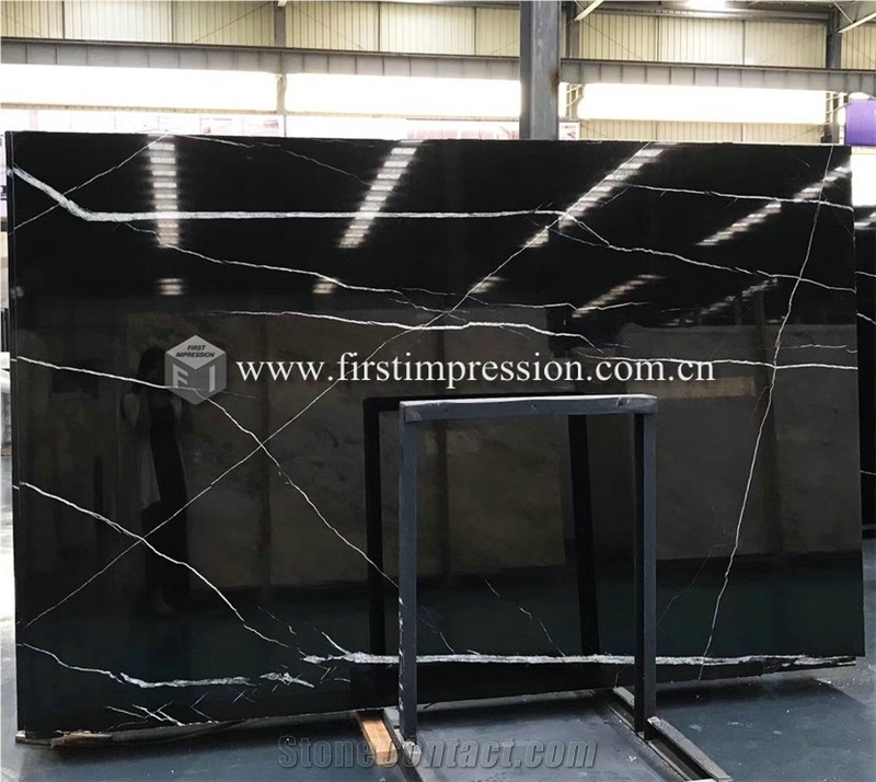 China Nero Marquina Black Marble Slabs Floor Wall