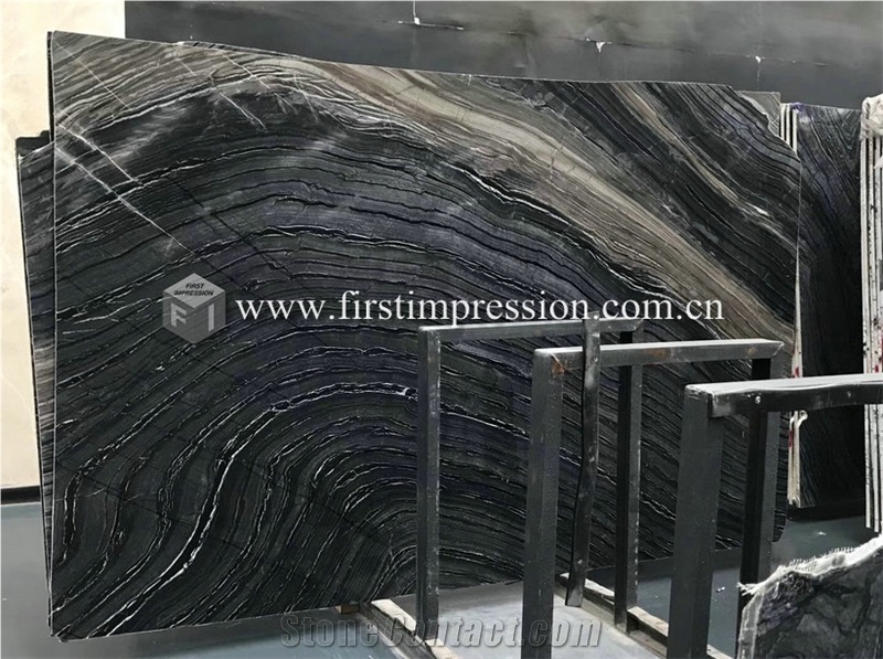 China Silver Wave Black Wooden Marble Stone Slabs