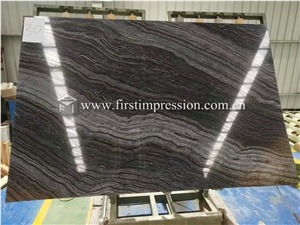 New Polished Silver Wave Black Wooden Marble Slabs