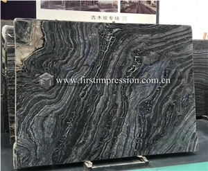 New Polished Silver Wave Black Wooden Marble Slabs