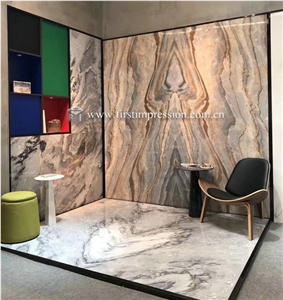 Roman Impression Blue Marble Bookmatch for Wall
