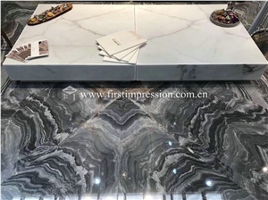 Roman Impression Blue Marble Bookmatch for Walling