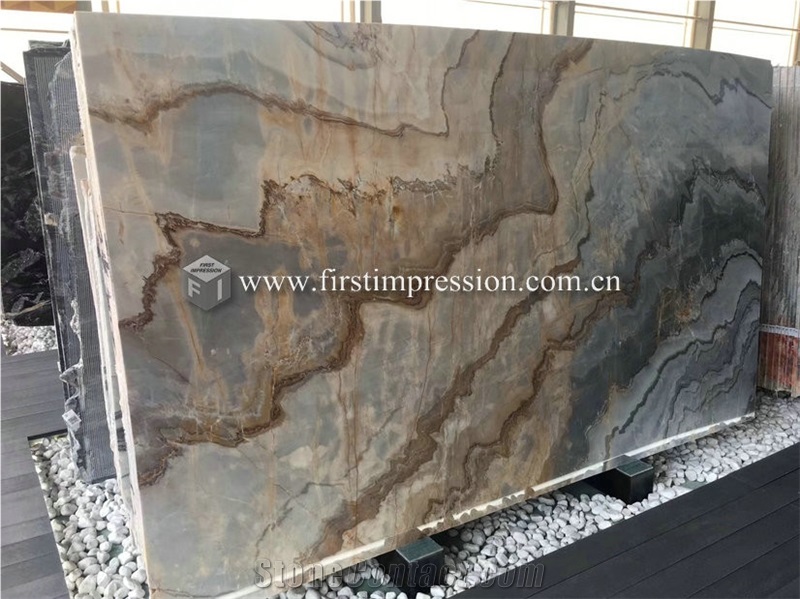 Roman Impression Blue Marble Bookmatch for Walling