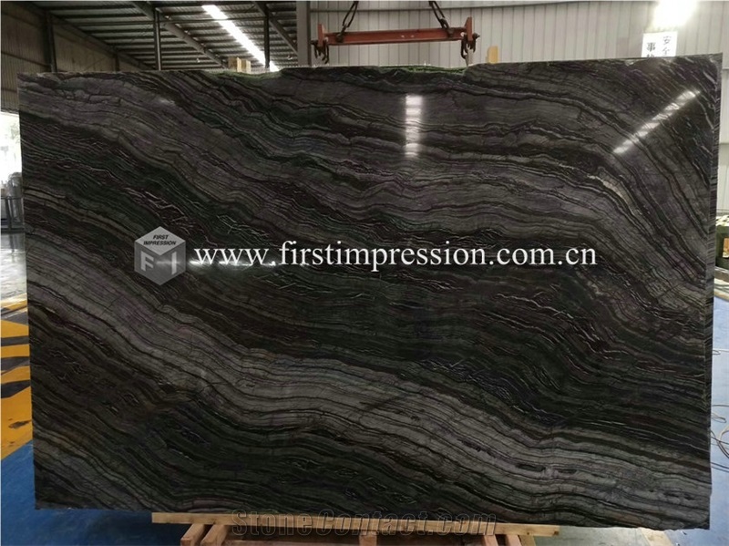 Silver Wave Black Wooden Marble Slabs for Wall