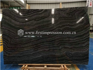 Silver Wave Black Wooden Marble Slabs for Wall