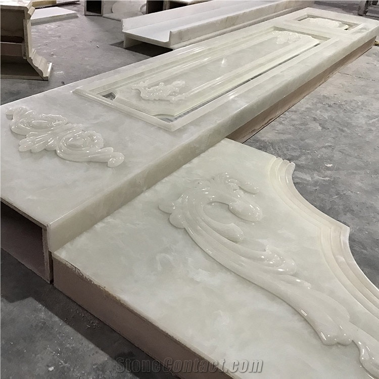 Decorated White Carved Onyx Building Stone
