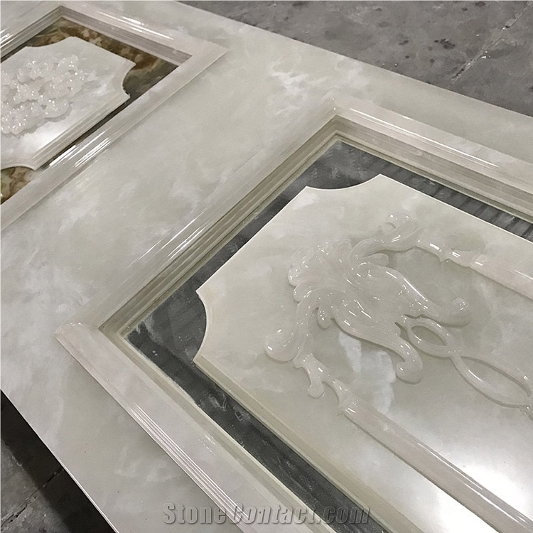 Decorated White Carved Onyx Building Stone