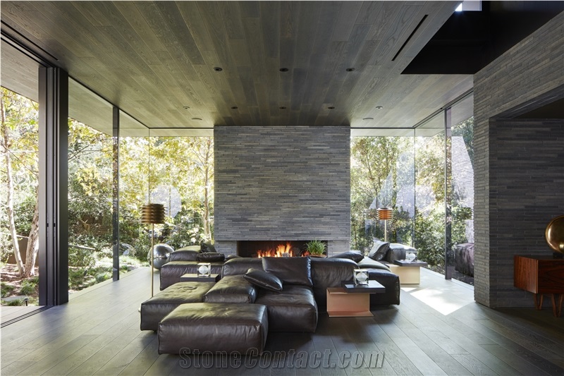 Stacked Stone Veneer Modern Design Fireplace