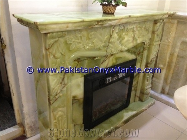 Beautifully Carved Afghan Green Onyx Fireplaces
