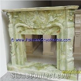 Beautifully Carved Afghan Green Onyx Fireplaces