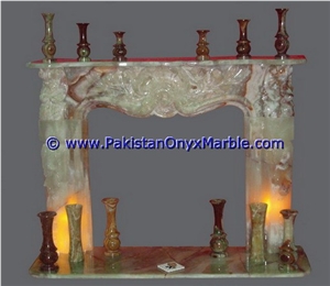 Green Onyx Polished Carving Fireplace