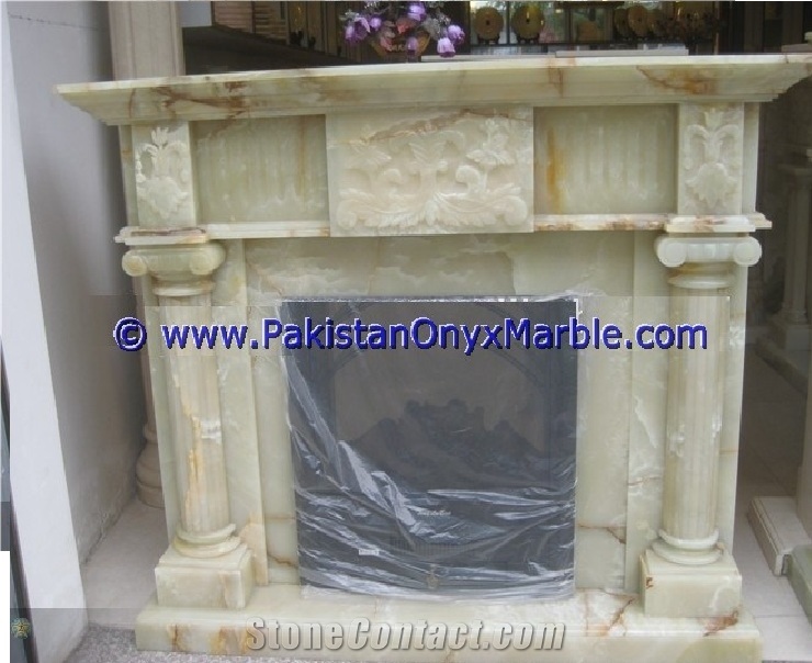 High Quality Low Price Light Green Onyx Fireplace