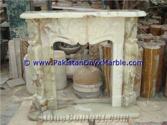 High Quality Low Price Light Green Onyx Fireplace