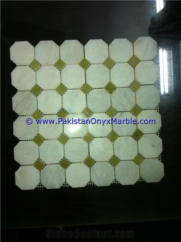 Marble Mosaic Tiles Ziarat White Octagon