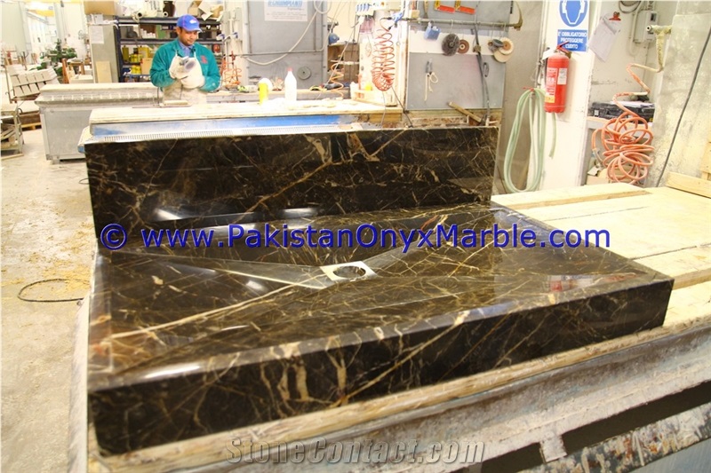 Marble Pedestals Sinks Basins Black and Gold