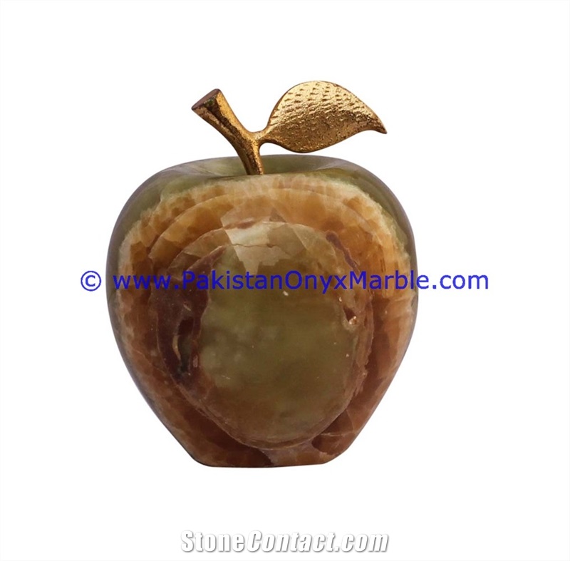 Multi Brown Onyx Apples with Brass Stem Leaf