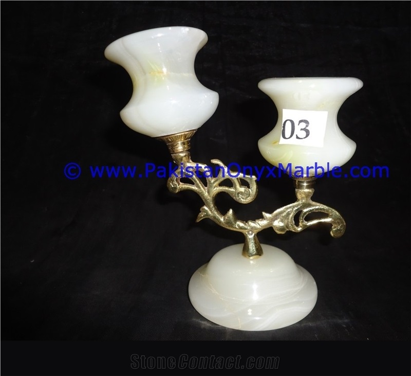 Onyx Brass Double Two Candle Stick Holder