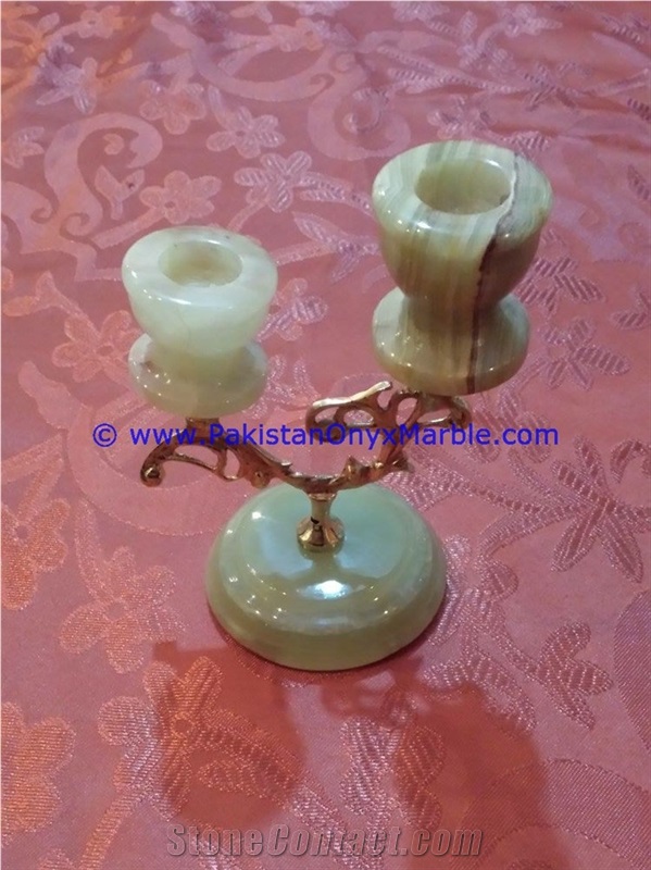Onyx Brass Double Two Candle Stick Holder