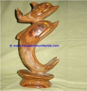 Onyx Double Dolphins Fishes Handcarved Statue