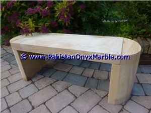 Teak Wood Marble Benches Table Natural