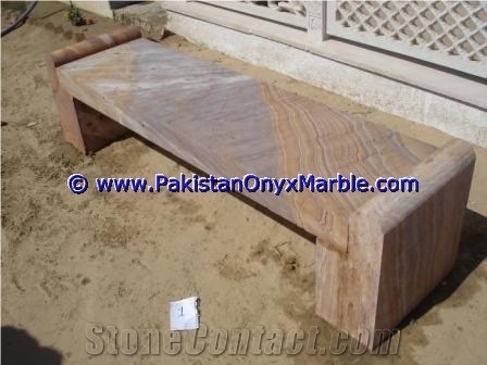 Teak Wood Marble Benches Table Natural