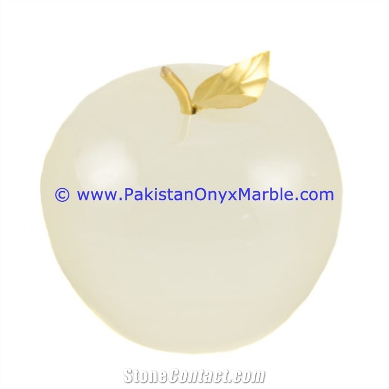 White Onyx Apples with Brass Stem Leaf