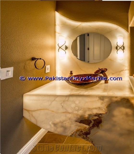 White Onyx Countertop With Integral Sink From Pakistan Stonecontact Com