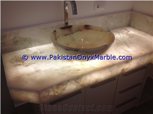 White Onyx Countertop with Integral Sink