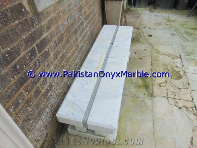 Ziarat White Marble Benches Table Natural