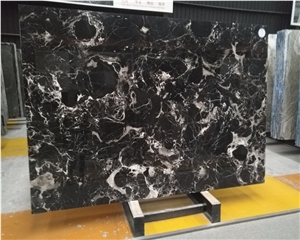 China Low Price Polished Ice Black Flower Marble