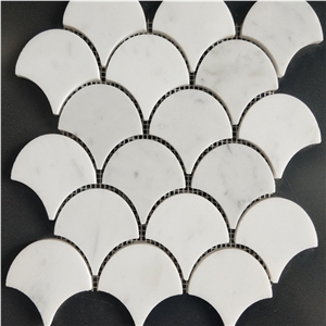 Chinese White Marble Waterjet Sector Mosaic