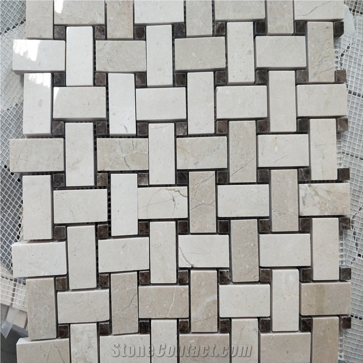 Cream Marfil Marble Basketweave Mosaic Tiles