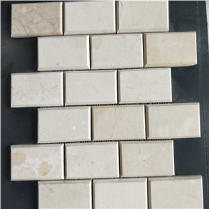 Cream Marfil Marble Brick Mosaic Wall Tile