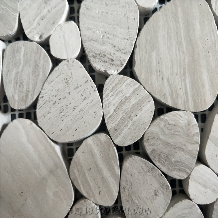 Pebble Shape White Wood Marble Mosaic Tiles