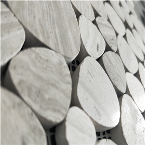 Pebble Shape White Wood Marble Mosaic Tiles