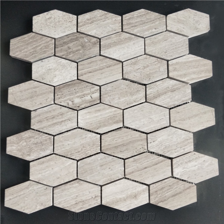 White Wood Hexagon Marble Mosaic Tile