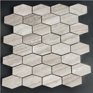 White Wood Hexagon Marble Mosaic Tile