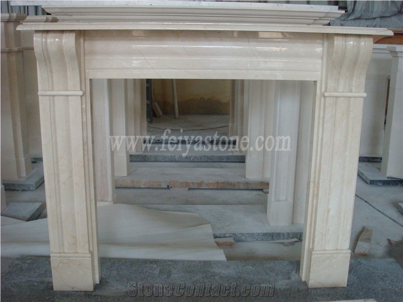 Cream Marfil Handcarved Natural Marble Fireplace