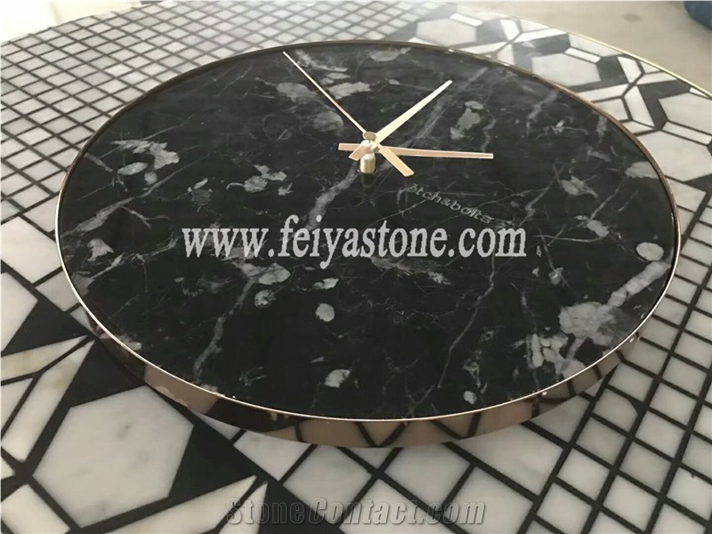 Natural Stone Marble Clock with Blackcolor