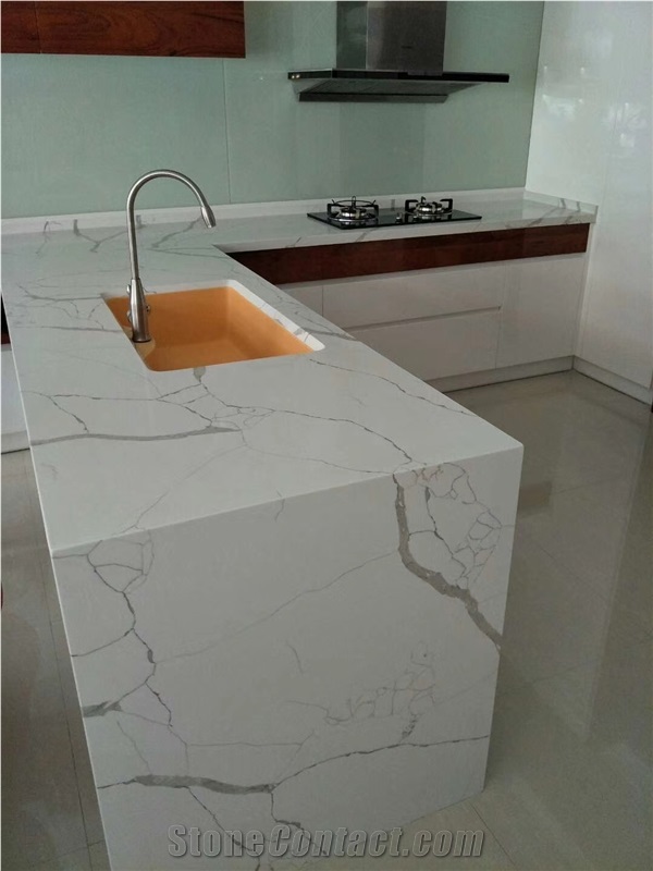 Vm-17415 Engineered Calacatta White Stone Countertops