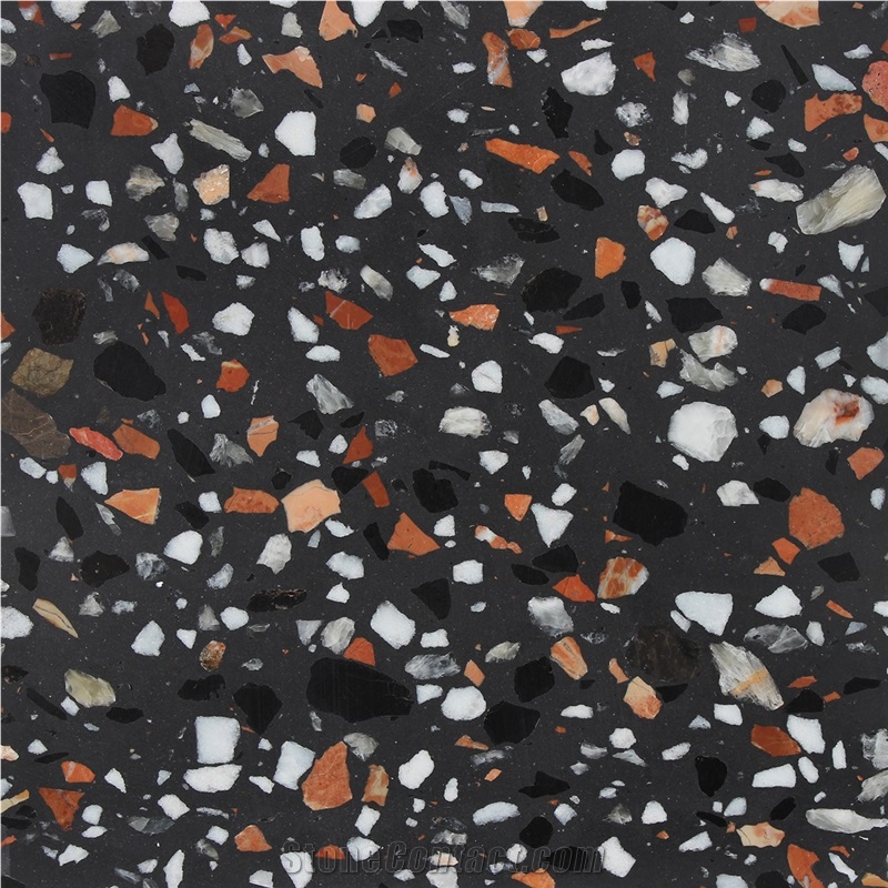 Black Terrazzo Cement Flooring Tiles and Slab