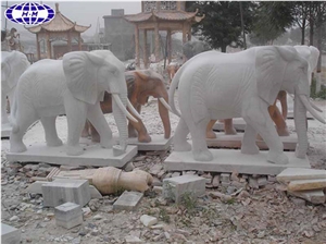 Life-Size White Marble Elephant Statue