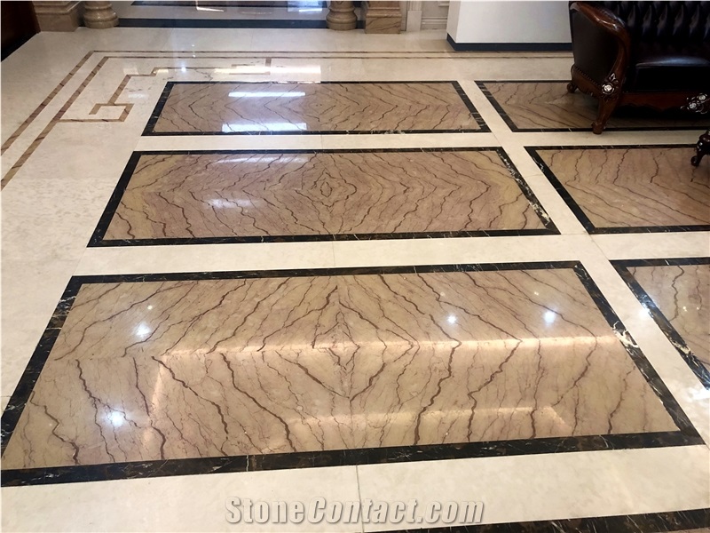Quarry Owner Gold Royal Beige Marble Tiles Floor Bookmatch