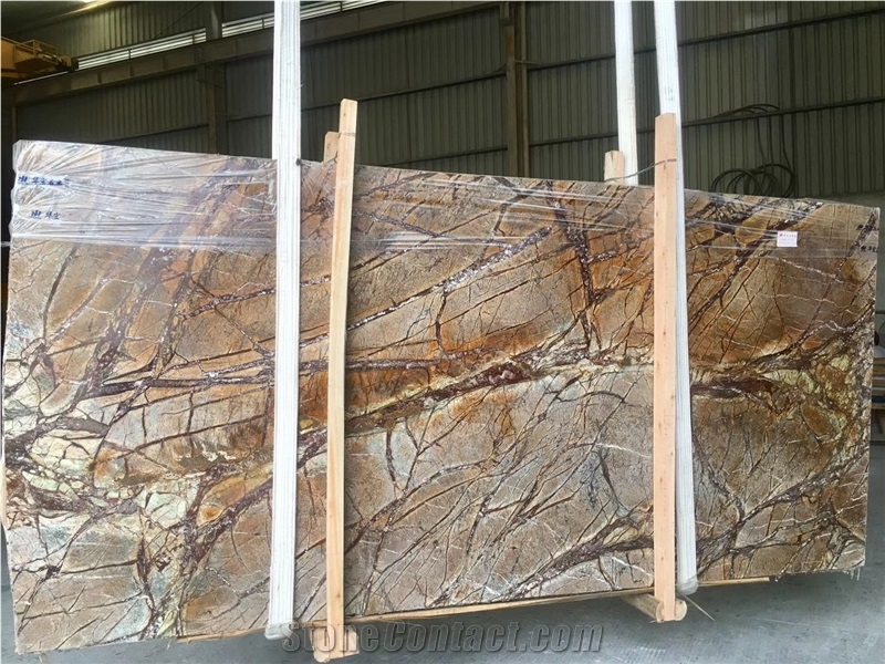 India Cafe Brown Forest Marble Slab Tile Price
